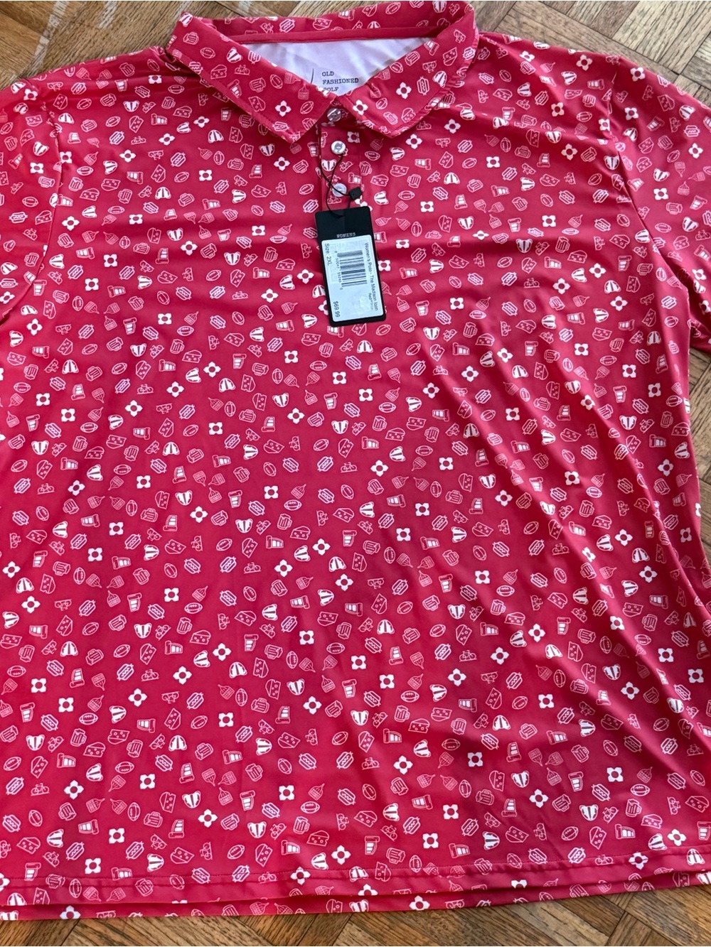 NWT Women 2XL Old Fashioned Golf Polo Shirt Wisconsin Icons Badgers Brats Beer - Picture 6 of 10